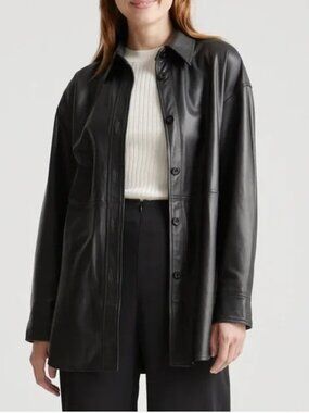 Quince 100% Leather Shirt Jacket Black S | Minimal Oversized Leather Shacket